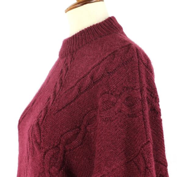 Anine Bing Mike Wool Cable Knit Sweater Burgundy High Neck Oversized NEW M - Picture 4 of 7